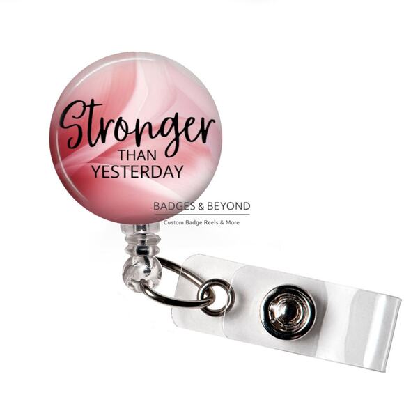 Handmade Accessories - 💪✨ Stronger Than Yesterday Badge Reel | Motivational Retractable ID Holder